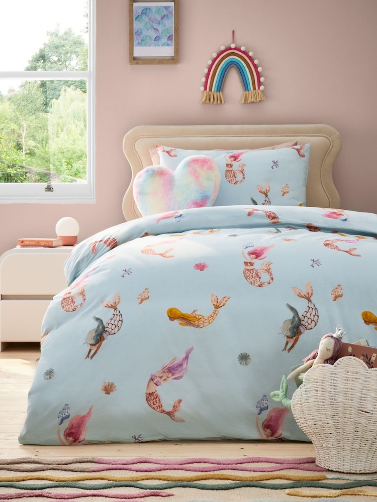 Soft Blue Mermaids 100% Cotton Duvet Cover And Pillowcase Set - Image 1 of 5