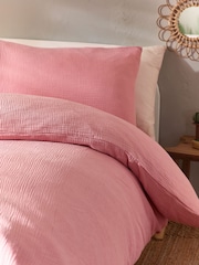 Pink Crinkle Muslin 100% Cotton Duvet Cover and Pillowcase Set - Image 1 of 8