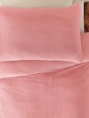 Pink Crinkle Muslin 100% Cotton Duvet Cover and Pillowcase Set - Image 2 of 8