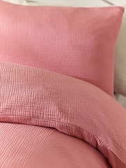 Pink Crinkle Muslin 100% Cotton Duvet Cover and Pillowcase Set - Image 4 of 8