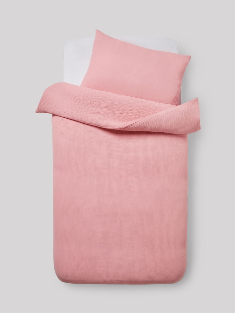 Pink Crinkle Muslin 100% Cotton Duvet Cover and Pillowcase Set - Image 5 of 8
