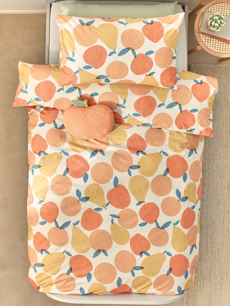 Cream Orange Peaches 100% Cotton Printed Bedding Duvet Cover and Pillowcase Set - Image 3 of 7