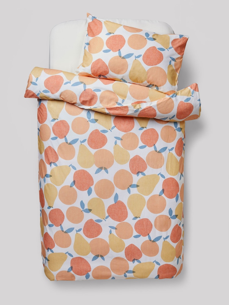 Cream Orange Peaches 100% Cotton Printed Bedding Duvet Cover and Pillowcase Set - Image 5 of 7
