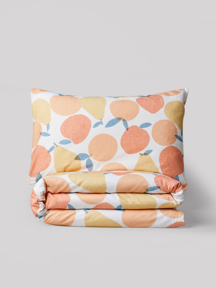 Cream Orange Peaches 100% Cotton Printed Bedding Duvet Cover and Pillowcase Set - Image 6 of 7