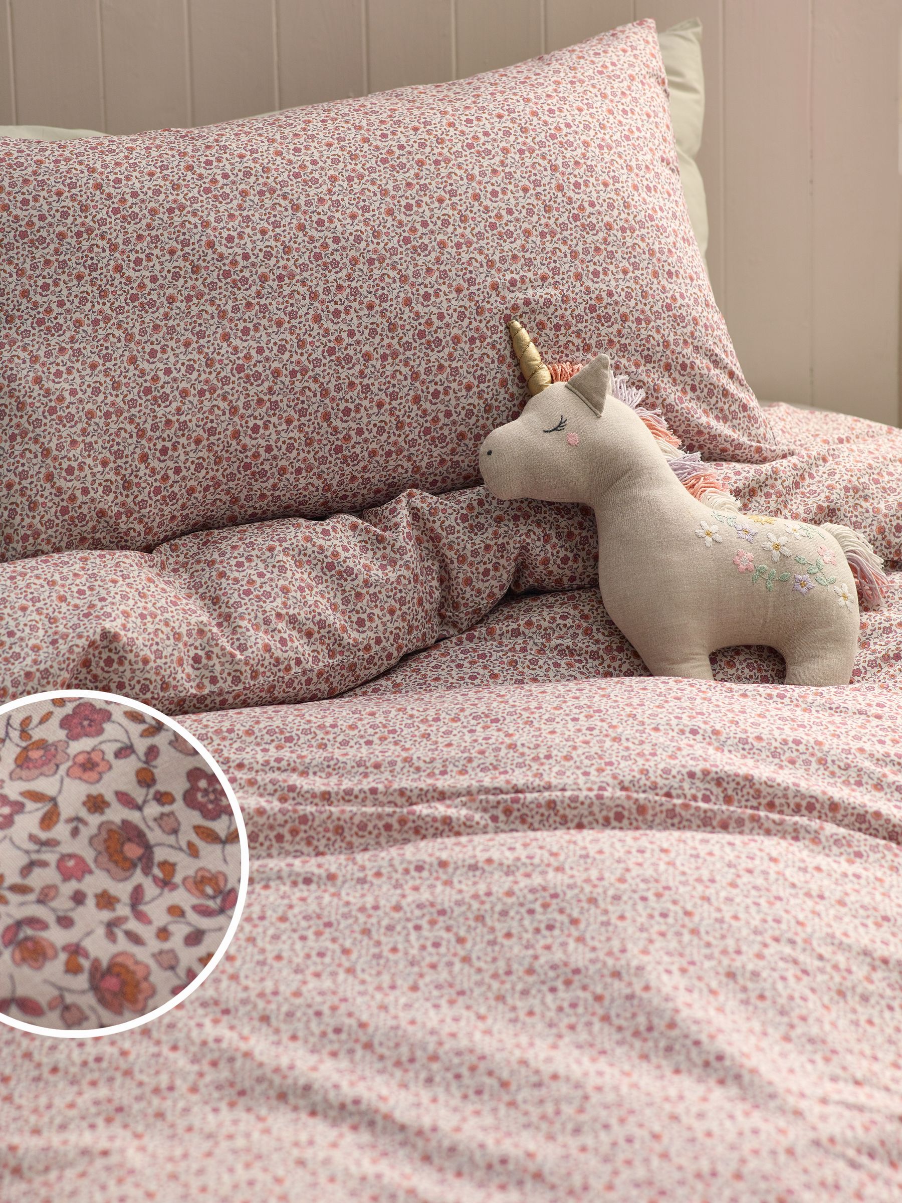 Buy Fig Pink Floral 100 Cotton Printed Bedding Duvet Cover and Pillowcase Set from Next Luxembourg