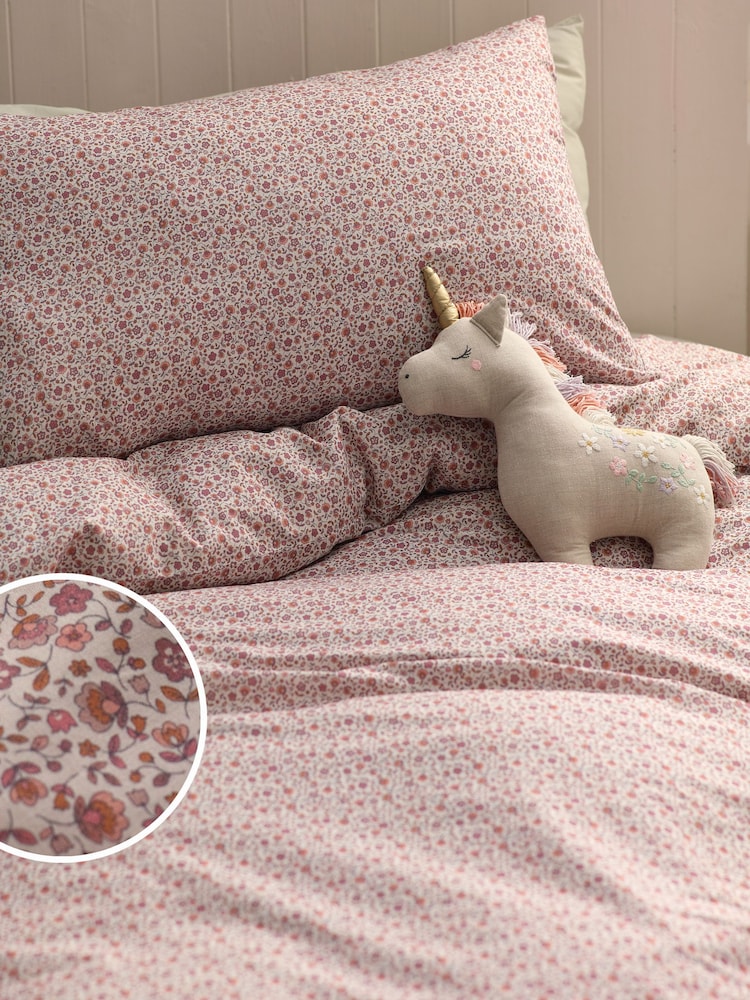 Fig Pink Floral 100% Cotton Printed Bedding Duvet Cover and Pillowcase Set - Image 1 of 7