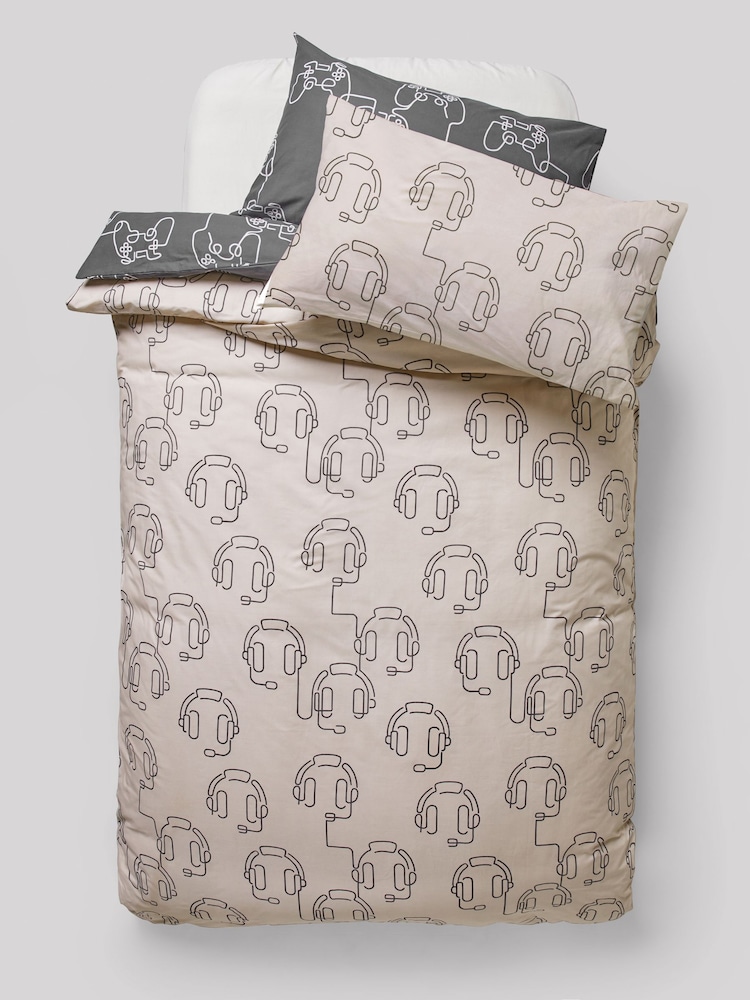 2 Pack Mono Beige Gamer Duvet Cover and Pillowcases Set - Image 10 of 13