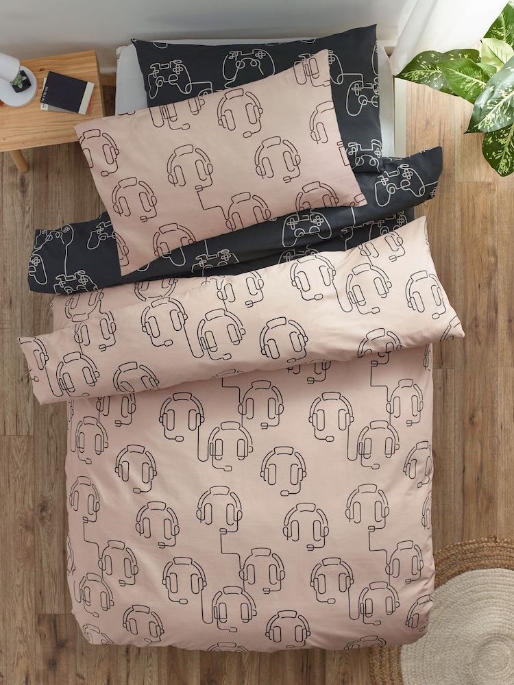2 Pack Mono Beige Gamer Duvet Cover and Pillowcases Set - Image 3 of 13