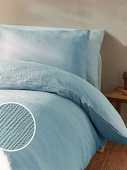 Modern Blue Crinkle Muslin 100% Cotton Duvet Cover and Pillowcase Set - Image 1 of 4