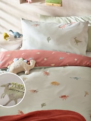 Sage Green Tassel Dinosaurs 100% Cotton Printed Bedding Duvet Cover and Pillowcase Set - Image 1 of 12