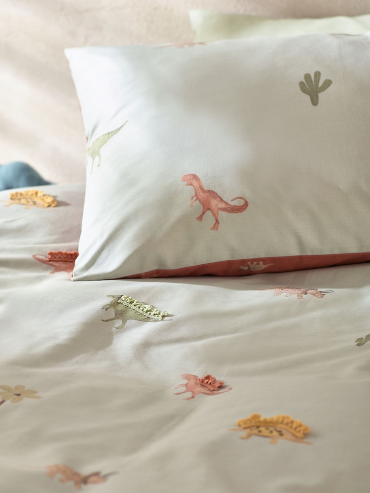 Sage Green Tassel Dinosaurs 100% Cotton Printed Bedding Duvet Cover and Pillowcase Set - Image 10 of 12