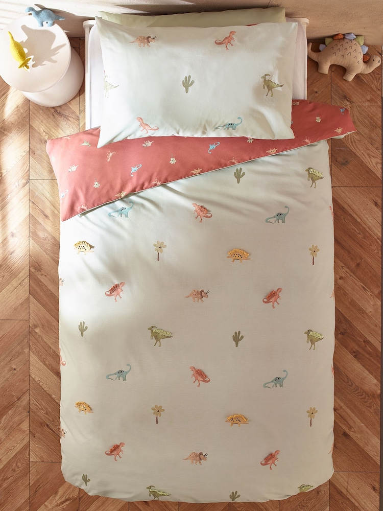 Sage Green Tassel Dinosaurs 100% Cotton Printed Bedding Duvet Cover and Pillowcase Set - Image 3 of 12