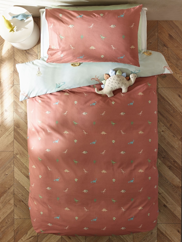 Sage Green Tassel Dinosaurs 100% Cotton Printed Bedding Duvet Cover and Pillowcase Set - Image 4 of 12