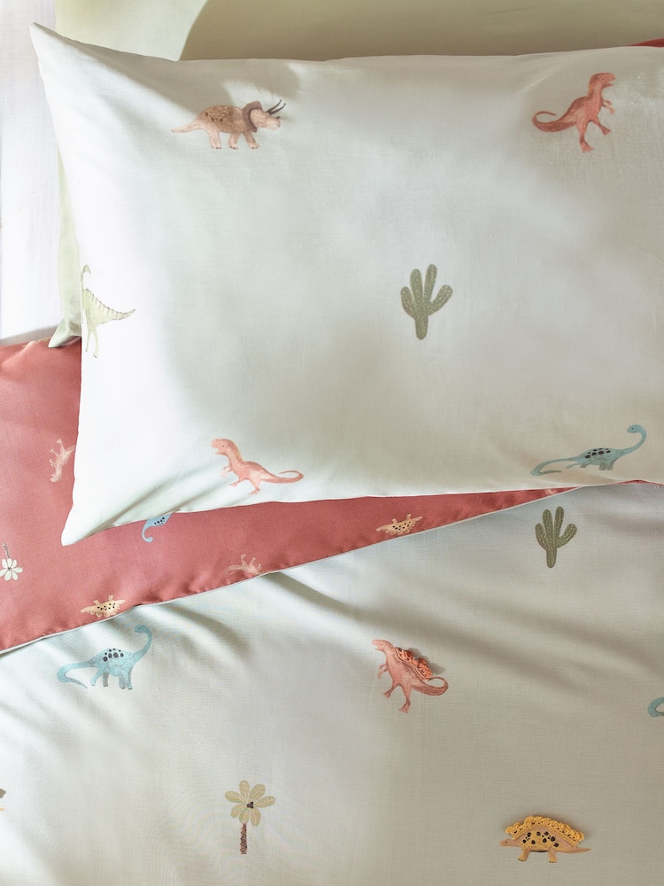 Sage Green Tassel Dinosaurs 100% Cotton Printed Bedding Duvet Cover and Pillowcase Set - Image 5 of 12