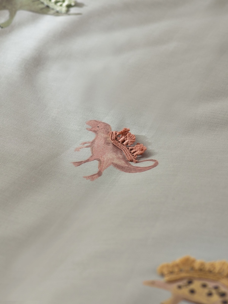 Sage Green Tassel Dinosaurs 100% Cotton Printed Bedding Duvet Cover and Pillowcase Set - Image 8 of 12