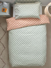 Sage/Rust Checkerboard 100% Cotton Printed Bedding Duvet Cover and Pillowcase Set - Image 5 of 9