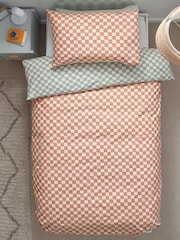 Sage/Rust Checkerboard 100% Cotton Printed Bedding Duvet Cover and Pillowcase Set - Image 6 of 9