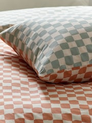 Sage/Rust Checkerboard 100% Cotton Printed Bedding Duvet Cover and Pillowcase Set - Image 7 of 9