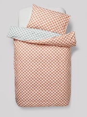 Sage/Rust Checkerboard 100% Cotton Printed Bedding Duvet Cover and Pillowcase Set - Image 8 of 9