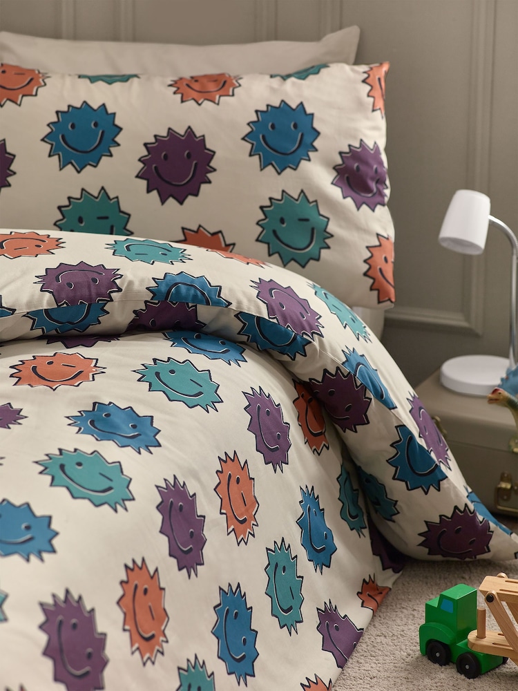 Natural Spikey Faces 100% Cotton Printed Bedding Duvet Cover and Pillowcase Set - Image 2 of 8