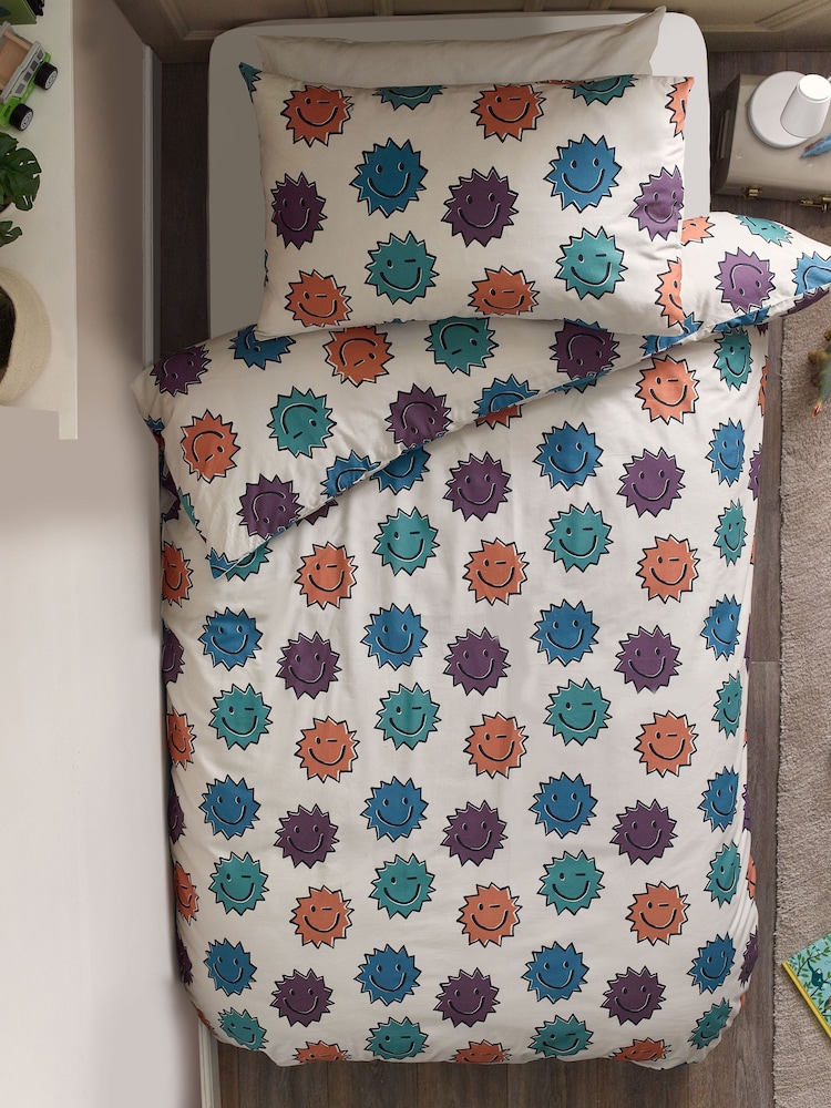 Natural Spikey Faces 100% Cotton Printed Bedding Duvet Cover and Pillowcase Set - Image 3 of 8