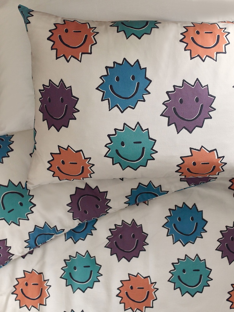 Natural Spikey Faces 100% Cotton Printed Bedding Duvet Cover and Pillowcase Set - Image 4 of 8