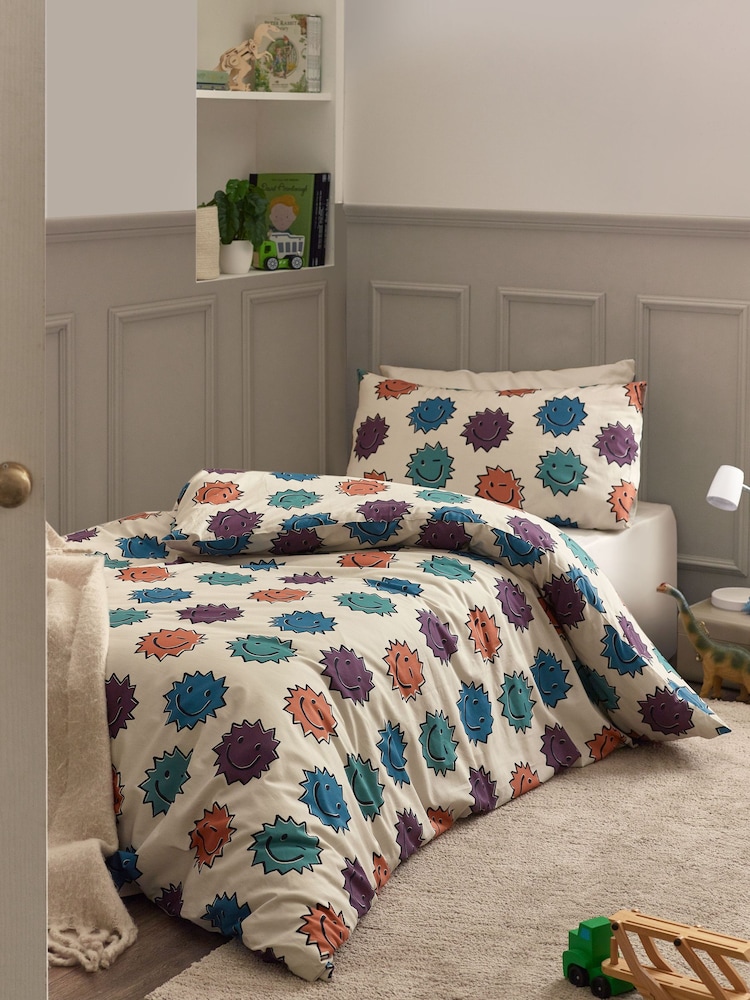 Natural Spikey Faces 100% Cotton Printed Bedding Duvet Cover and Pillowcase Set - Image 5 of 8