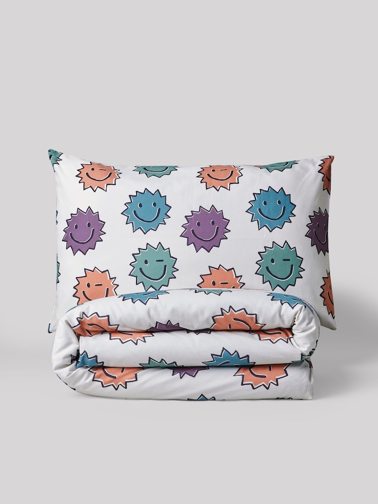 Natural Spikey Faces 100% Cotton Printed Bedding Duvet Cover and Pillowcase Set - Image 7 of 8
