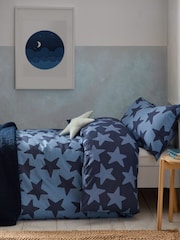 Navy Stars 100% Cotton Printed Bedding Duvet Cover and Pillowcase Set - Image 1 of 10
