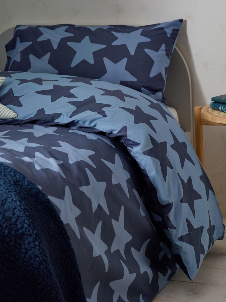 Navy Stars 100% Cotton Printed Bedding Duvet Cover and Pillowcase Set - Image 3 of 10