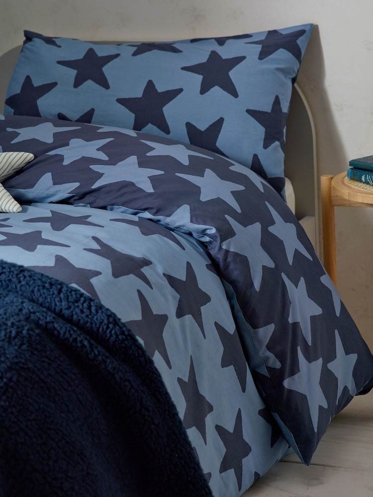 Navy Stars 100% Cotton Printed Bedding Duvet Cover and Pillowcase Set - Image 4 of 10