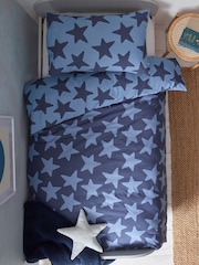 Navy Stars 100% Cotton Printed Bedding Duvet Cover and Pillowcase Set - Image 5 of 10