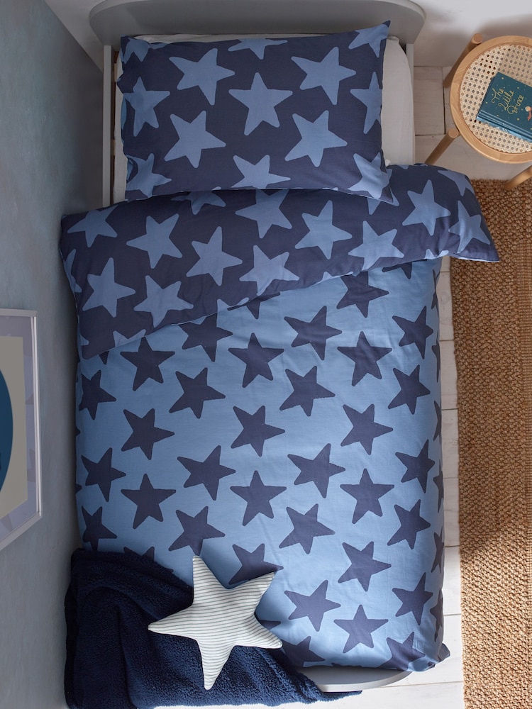 Navy Stars 100% Cotton Printed Bedding Duvet Cover and Pillowcase Set - Image 6 of 10