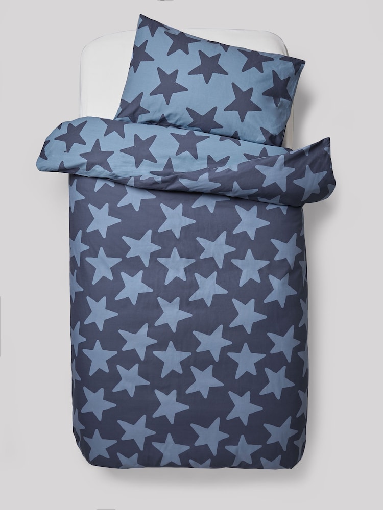 Navy Stars 100% Cotton Printed Bedding Duvet Cover and Pillowcase Set - Image 8 of 10