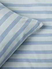 Teal Blue Stripes 100% Cotton Printed Bedding Duvet Cover and Pillowcase Set - Image 7 of 7