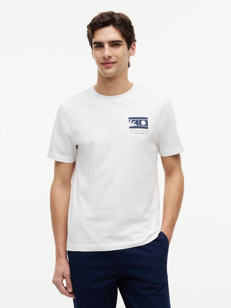 Tommy Hilfiger White Logo Graphic Jersey Crew Neck T-Shirt - Image 1 of 5 Tommy Hilfiger White Logo Graphic Jersey Crew Neck T-Shirt - Image 1 of 5