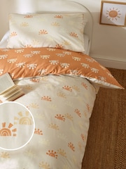Rust Orange Sun 100% Cotton Printed Bedding Duvet Cover and Pillowcase Set - Image 1 of 11