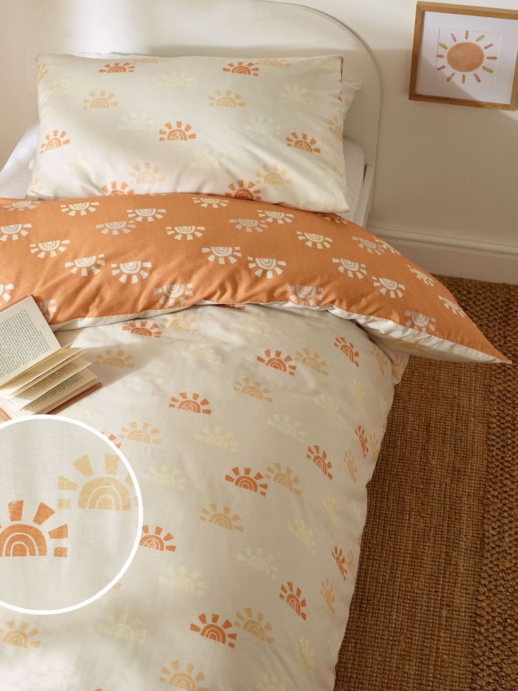 Rust Orange Sun 100% Cotton Printed Bedding Duvet Cover and Pillowcase Set - Image 1 of 11