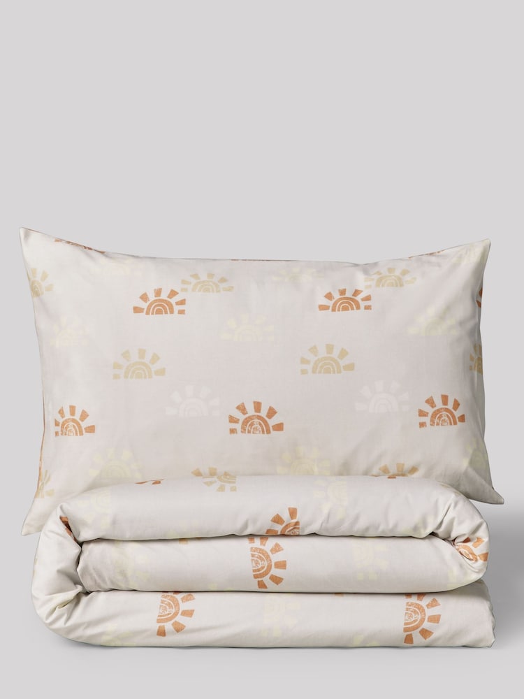 Rust Orange Sun 100% Cotton Printed Bedding Duvet Cover and Pillowcase Set - Image 11 of 11