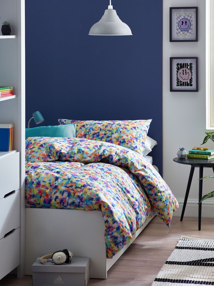 Multi Pixel Pattern 100% Cotton Printed Bedding Duvet Cover and Pillowcase Set - Image 1 of 6
