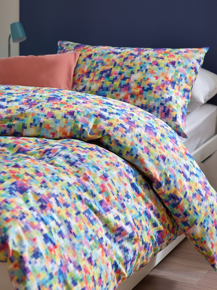Multi Pixel Pattern 100% Cotton Printed Bedding Duvet Cover and Pillowcase Set - Image 2 of 6