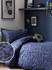 Navy Blue Camoflauge 100% Cotton Printed Bedding Duvet Cover and Pillowcase Set - Image 1 of 7