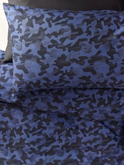Navy Blue Camoflauge 100% Cotton Printed Bedding Duvet Cover and Pillowcase Set - Image 2 of 7