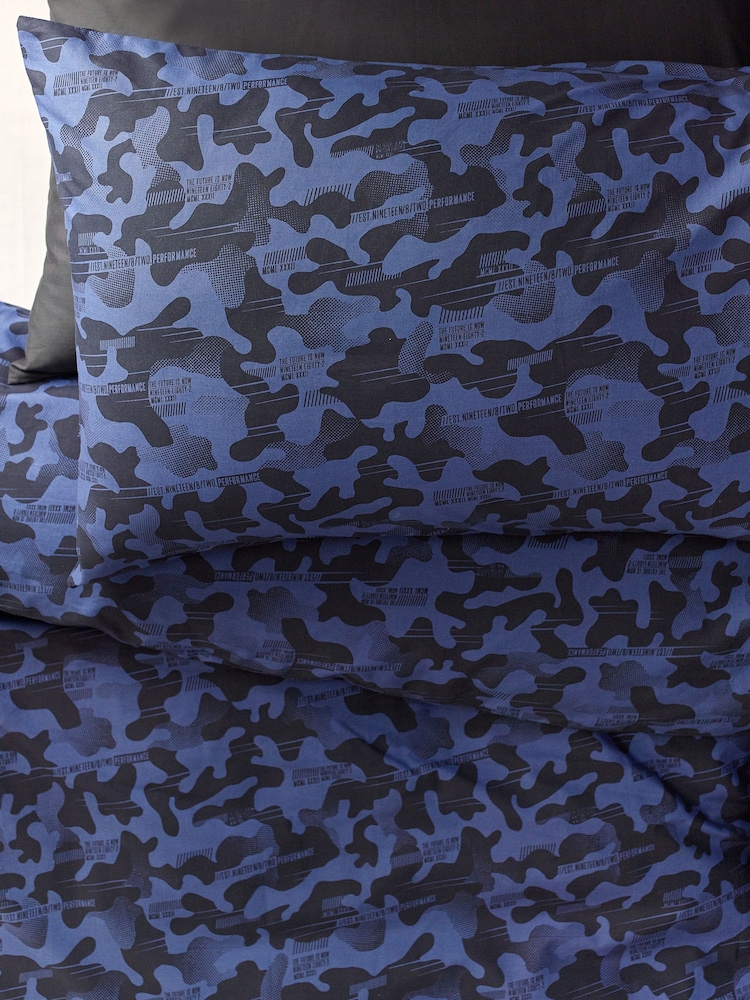 Navy Blue Camoflauge 100% Cotton Printed Bedding Duvet Cover and Pillowcase Set - Image 2 of 7