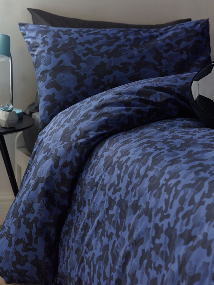 Navy Blue Camoflauge 100% Cotton Printed Bedding Duvet Cover and Pillowcase Set - Image 4 of 7