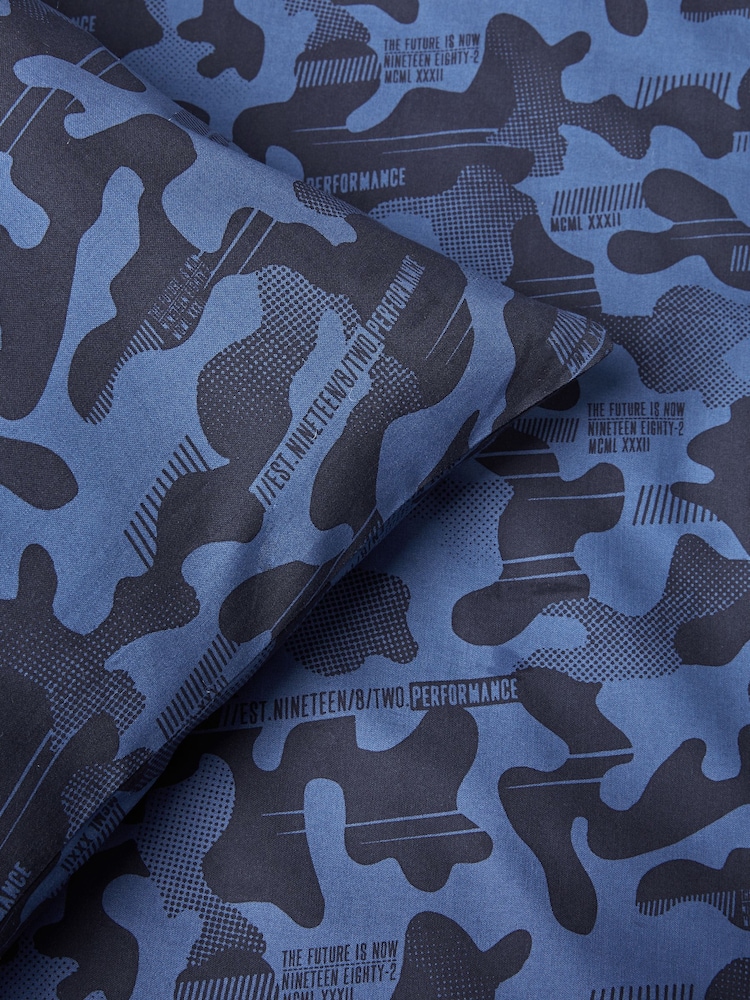 Navy Blue Camoflauge 100% Cotton Printed Bedding Duvet Cover and Pillowcase Set - Image 5 of 7