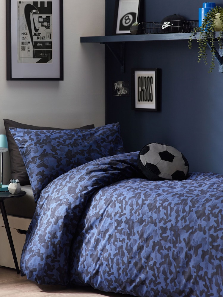Navy Blue Camoflauge 100% Cotton Printed Bedding Duvet Cover and Pillowcase Set - Image 6 of 7