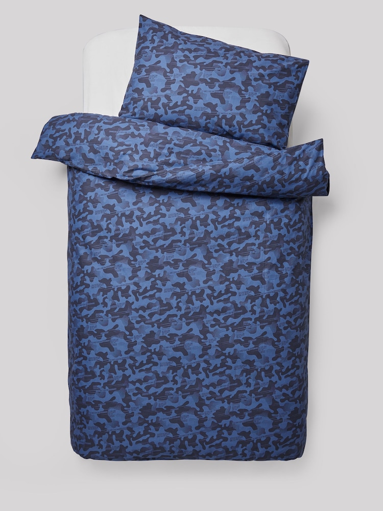 Navy Blue Camoflauge 100% Cotton Printed Bedding Duvet Cover and Pillowcase Set - Image 7 of 7