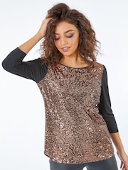 Roman Gold Petite Sequin Front Jersey Top - Image 3 of 5