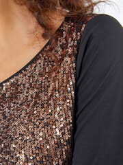 Roman Gold Petite Sequin Front Jersey Top - Image 5 of 5